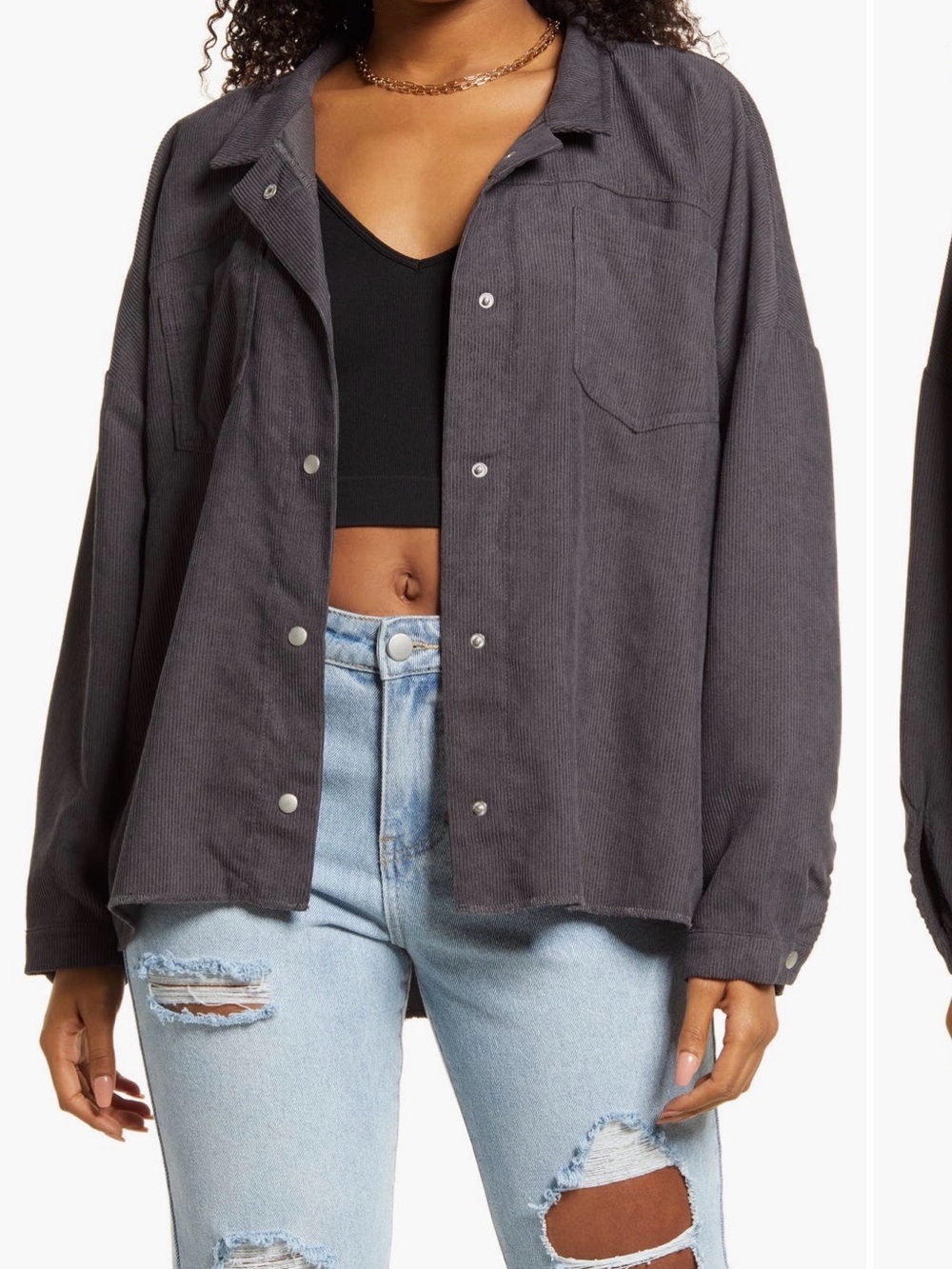 bp Charcoal Button-Down Corduroy Shirt Jacket
